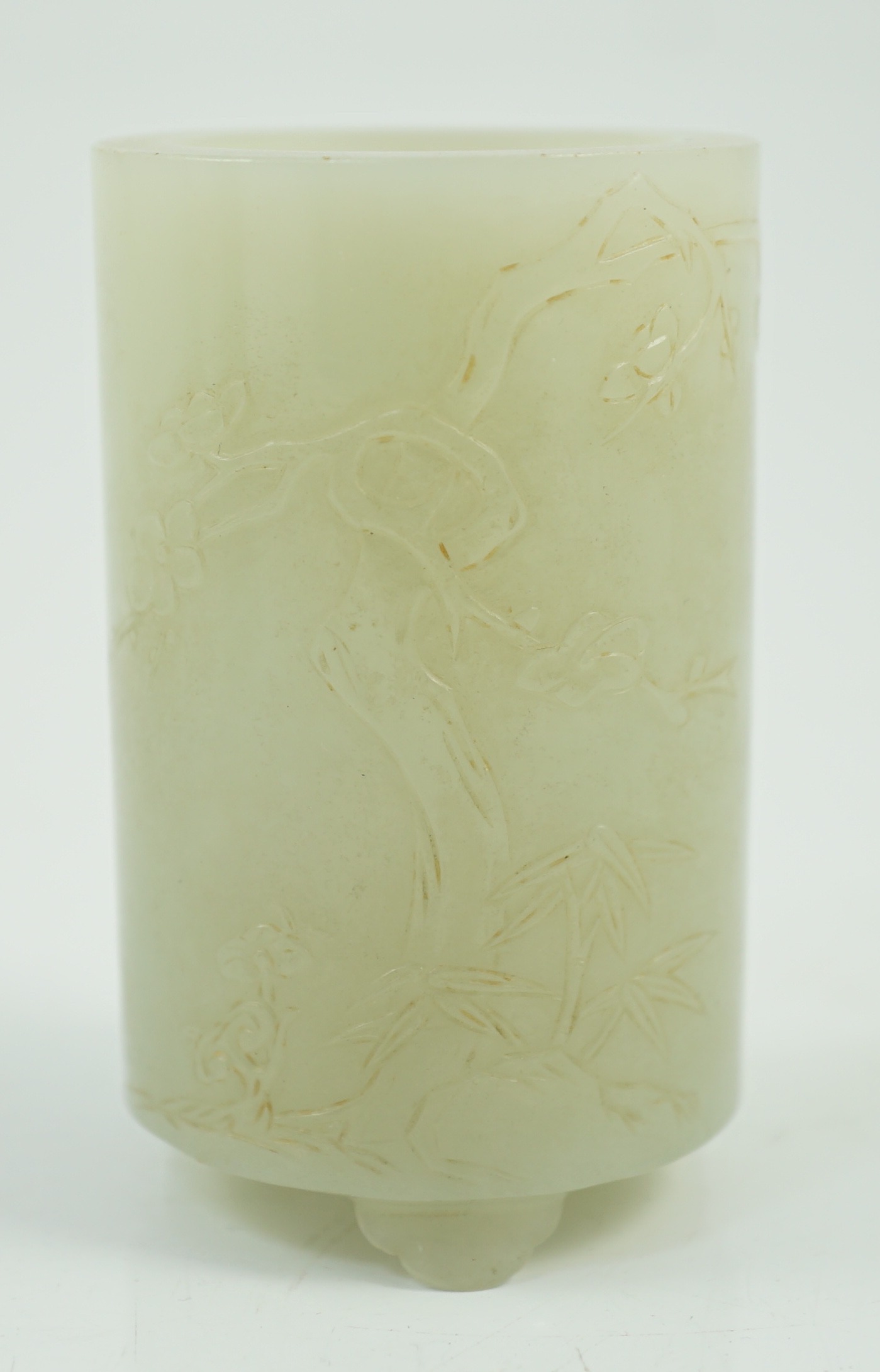 A small Chinese pale celadon jade brushpot, 19th century